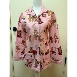 Vtg Nick & Nora Pink Sock Monkey Pajama Top XL 16 Sock Monkey